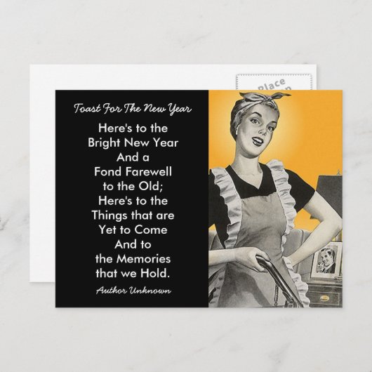 Retro Happy Homemaker Toasts nieuwe jaars Groene P Feestdagenkaart (Voorkant / Achterkant)