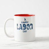 Retro Happy Labor Day in Retro Blue Tweekleurige Koffiemok (Links)