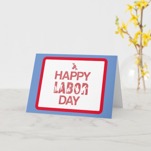Retro Happy Labor Day in Retro rood Kaart (Gele Bloem)