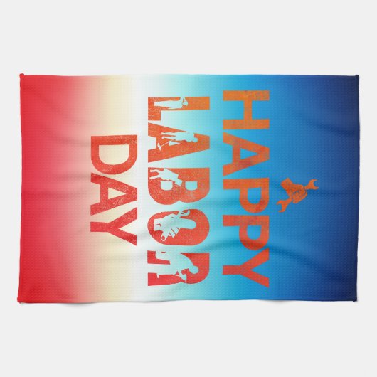 Retro Happy Labor Day in Retro rood Theedoek (Horizontaal)