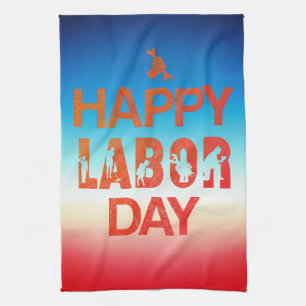 Retro Happy Labor Day in Retro rood Theedoek