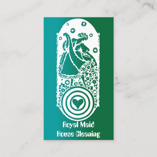 Retro  Happy Lady Maid Cleaning Services Visitekaartje (Voorkant)