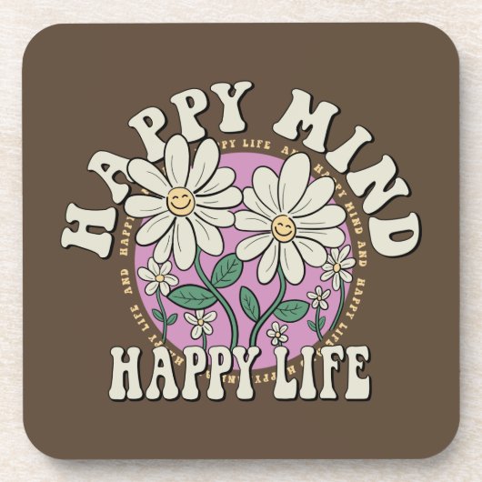 Retro Happy Mind Happy Life Bier Onderzetter (Voorkant)