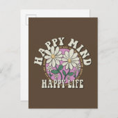 Retro Happy Mind Happy Life Briefkaart (Voorkant / Achterkant)