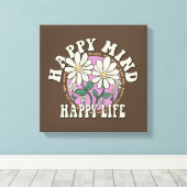 Retro Happy Mind Happy Life Canvas Afdruk (Insitu (Houten vloer))
