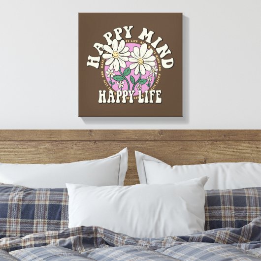 Retro Happy Mind Happy Life Canvas Afdruk (Insitu (Slaapkamer))