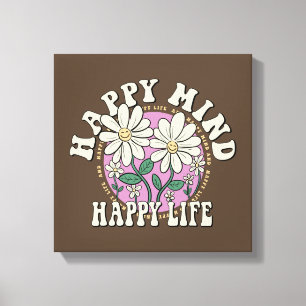Retro Happy Mind Happy Life Canvas Afdruk