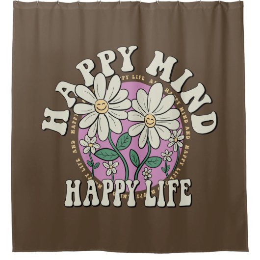 Retro Happy Mind Happy Life Douchegordijn (Voorkant)