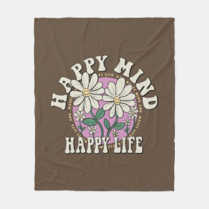 Retro Happy Mind Happy Life Fleece Deken