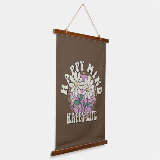 Retro Happy Mind Happy Life Hangend Wandkleed (Gebogen)