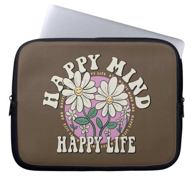 Retro Happy Mind Happy Life Laptop Sleeve (Voorkant)