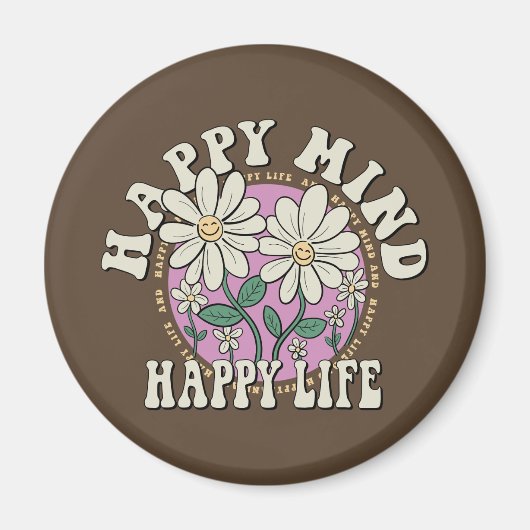 Retro Happy Mind Happy Life Magneet (Voorkant)