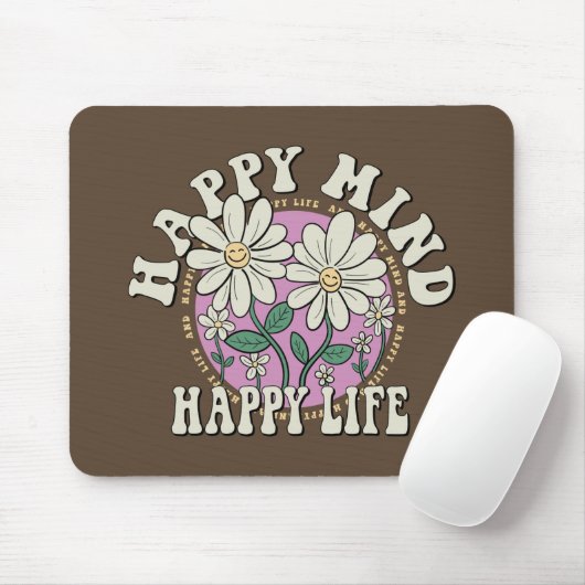 Retro Happy Mind Happy Life Muismat (Met muis)