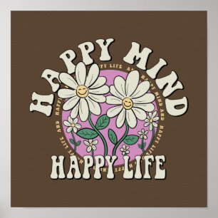 Retro Happy Mind Happy Life Poster