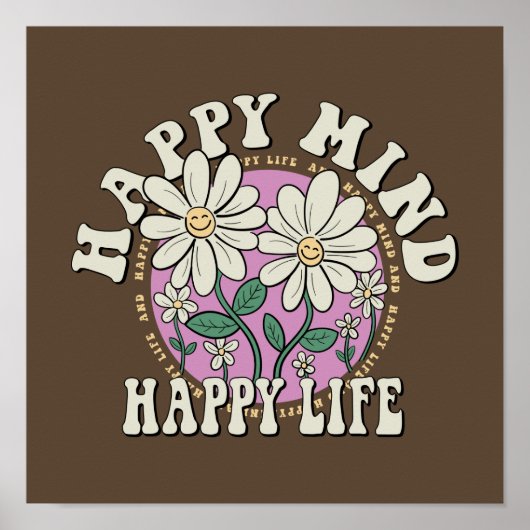 Retro Happy Mind Happy Life Poster (Voorkant)
