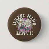 Retro Happy Mind Happy Life Ronde Button 5,7 Cm (Voorkant)