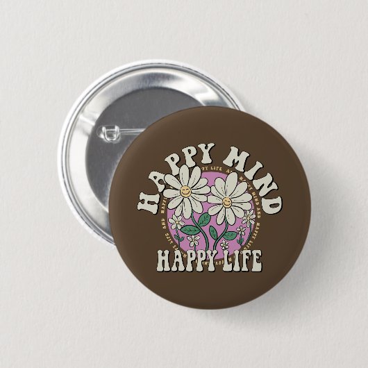 Retro Happy Mind Happy Life Ronde Button 5,7 Cm (Voorkant /achterkant)