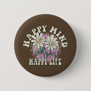 Retro Happy Mind Happy Life Ronde Button 5,7 Cm