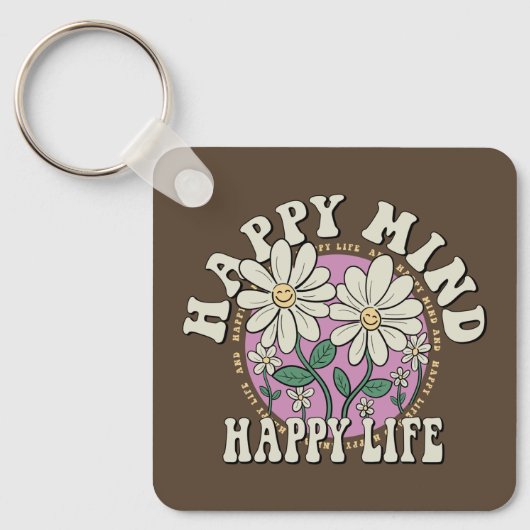 Retro Happy Mind Happy Life Sleutelhanger (Voorkant)