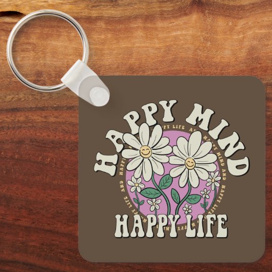 Retro Happy Mind Happy Life Sleutelhanger (Voorkant)