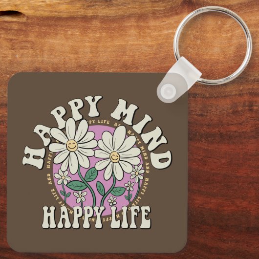 Retro Happy Mind Happy Life Sleutelhanger (Achterkant)