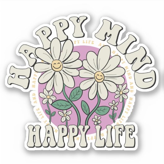 Retro Happy Mind Happy Life Sticker (Voorkant)
