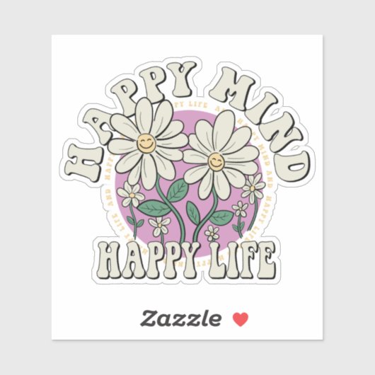 Retro Happy Mind Happy Life Sticker (Vel)