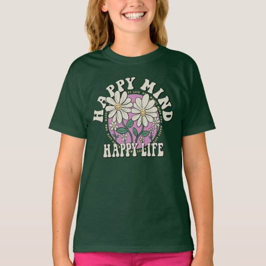 Retro Happy Mind Happy Life T-shirt (Voorkant)