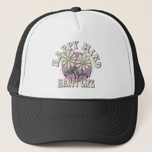 Retro Happy Mind Happy Life Trucker Pet (Voorkant)