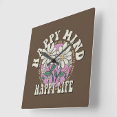 Retro Happy Mind Happy Life Vierkante Klok (Hoek)