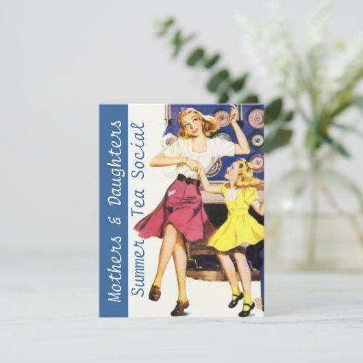 Retro Happy Mothers & Daughters Sociale Uitnodigin Kaart (Staand voorkant)