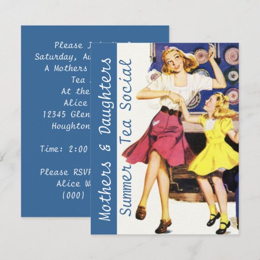 Retro Happy Mothers & Daughters Sociale Uitnodigin Kaart (Voorkant / Achterkant)