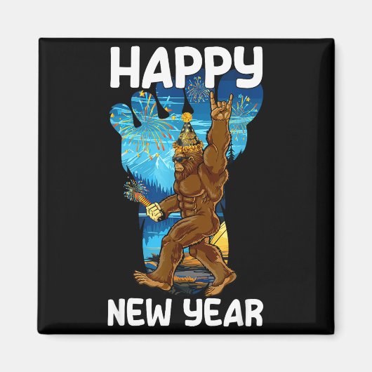 Retro Happy New Year 2026 Bigfoot Lovers New Years Magneet (Voorkant)