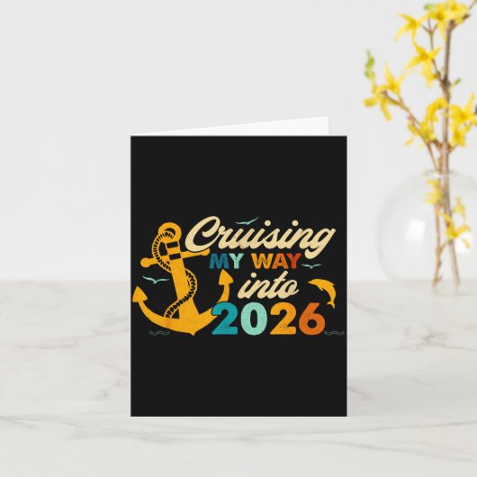 Retro Happy New Year 2026 Nye Disco Cute Bow Hipe  Kaart (Gele Bloem)