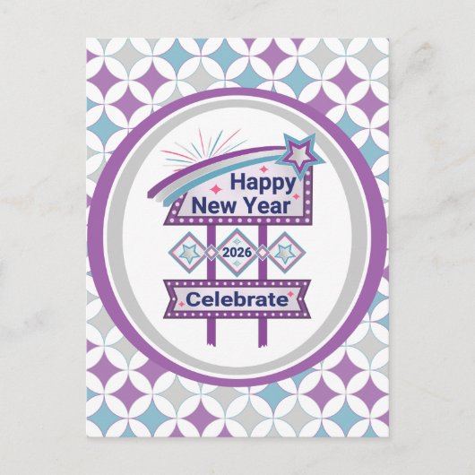 Retro Happy New Year Sign – Celebrate Marquee Briefkaart (Voorkant)