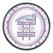 Retro Happy New Year Sign – Celebrate Marquee Hockey Puck (Voorkant)