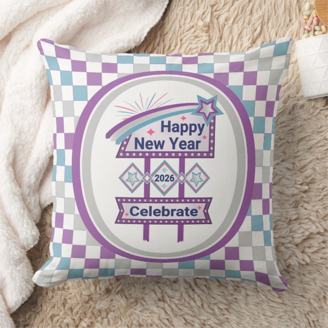 Retro Happy New Year Sign – Celebrate Marquee Kussen (Deken)