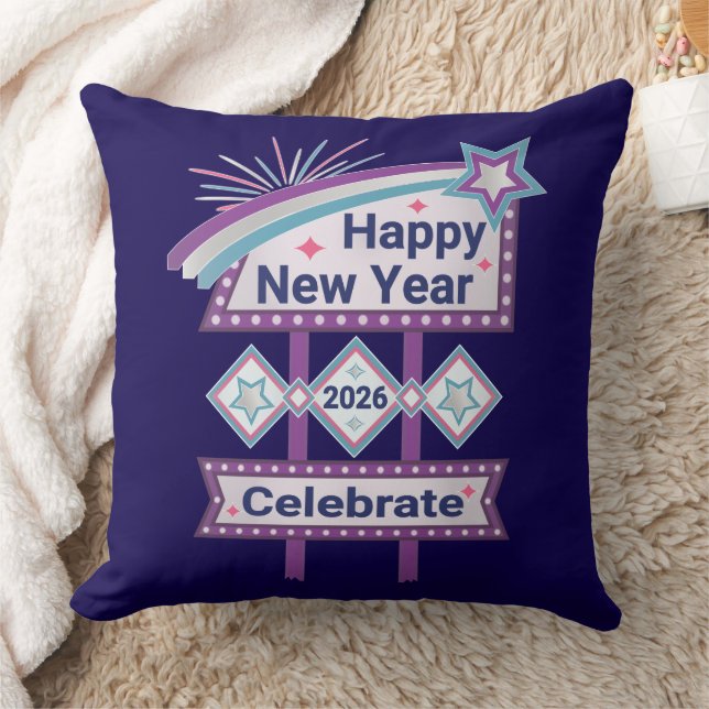 Retro Happy New Year Sign – Celebrate Marquee Kussen (Deken)