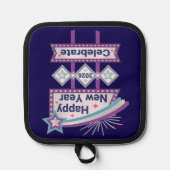 Retro Happy New Year Sign – Celebrate Marquee Pannenlap (Voorkant)