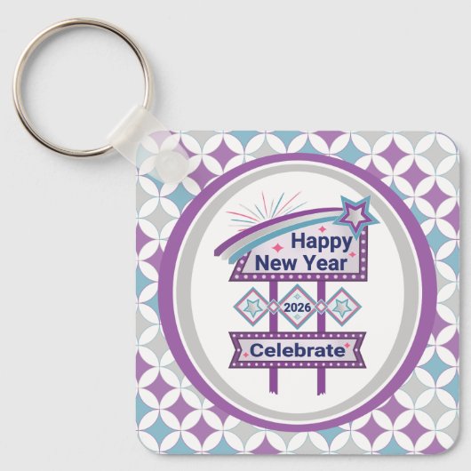 Retro Happy New Year Sign – Celebrate Marquee Sleutelhanger (Voorkant)