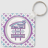 Retro Happy New Year Sign – Celebrate Marquee Sleutelhanger (Achterkant)