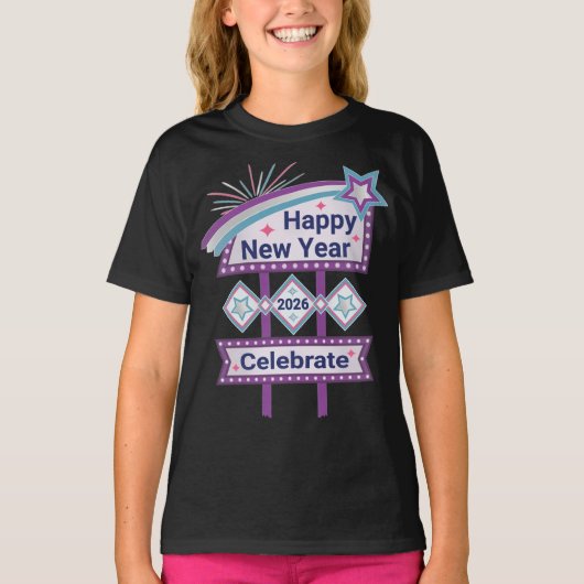 Retro Happy New Year Sign – Celebrate Marquee T-shirt (Voorkant)