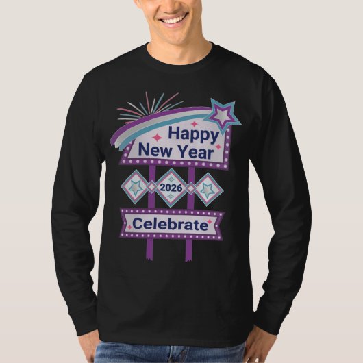 Retro Happy New Year Sign – Celebrate Marquee T-shirt (Voorkant)