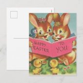 Retro Happy PaasBunnies en Chicken Feestdagenkaart (Voorkant / Achterkant)
