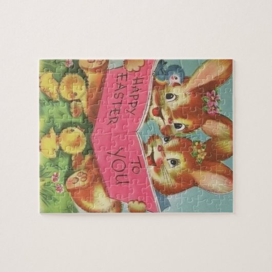  Retro Happy PaasBunnies en Chicken Legpuzzel (Horizontaal)