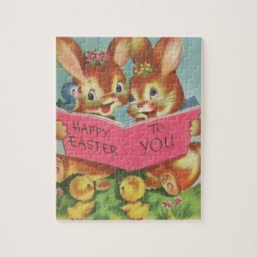  Retro Happy PaasBunnies en Chicken Legpuzzel (Verticaal)