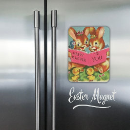  Retro Happy PaasBunnies en Chicken Magneet