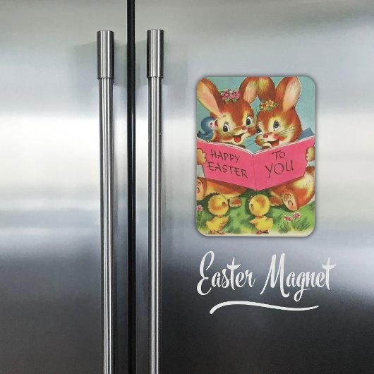  Retro Happy PaasBunnies en Chicken Magneet