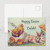 Retro Happy Paast Bunny Rabbits en Chick Briefkaart (Voorkant / Achterkant)