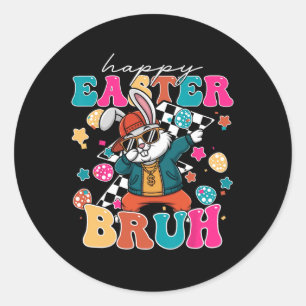 Retro Happy Pasen Bruh Schattig Konijn Dabbing Peu Ronde Sticker